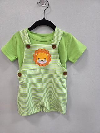 Lime/White Stripe Lion Overalls with Lime Color Shirt