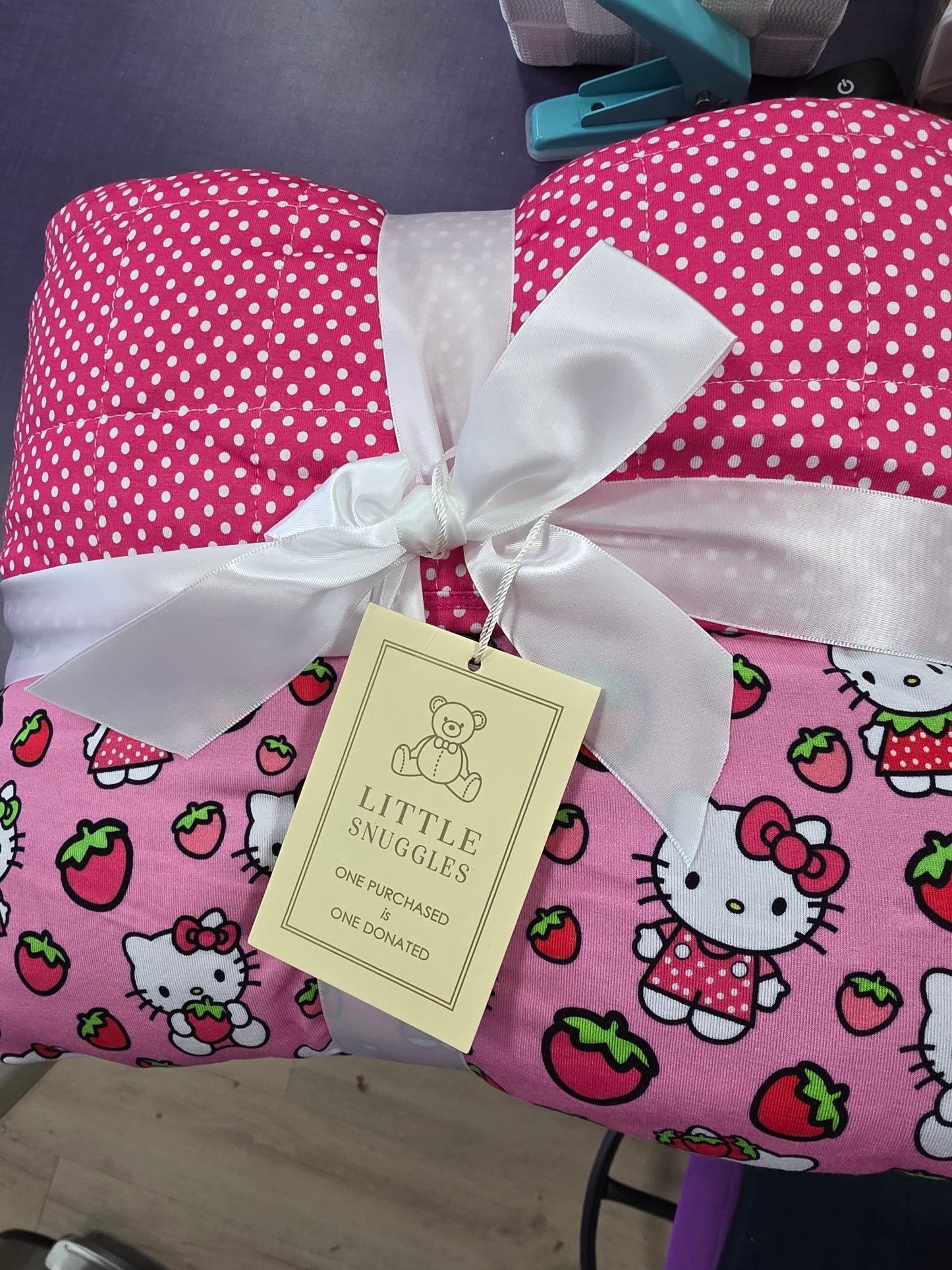 Hello Cutie Strawberry Double Quilted Large Bamboo Blanket