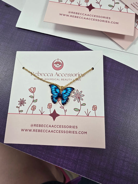 Blue Butterfly Enamel Charm Necklace