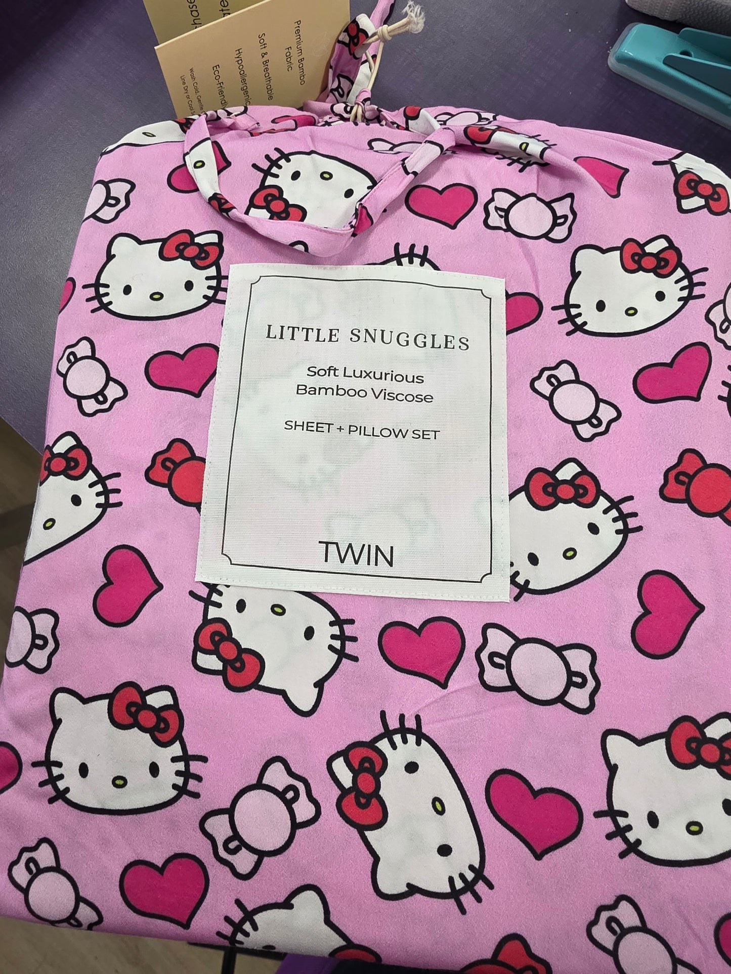 Hello Cutie Bows Bamboo Twin Sheet Set