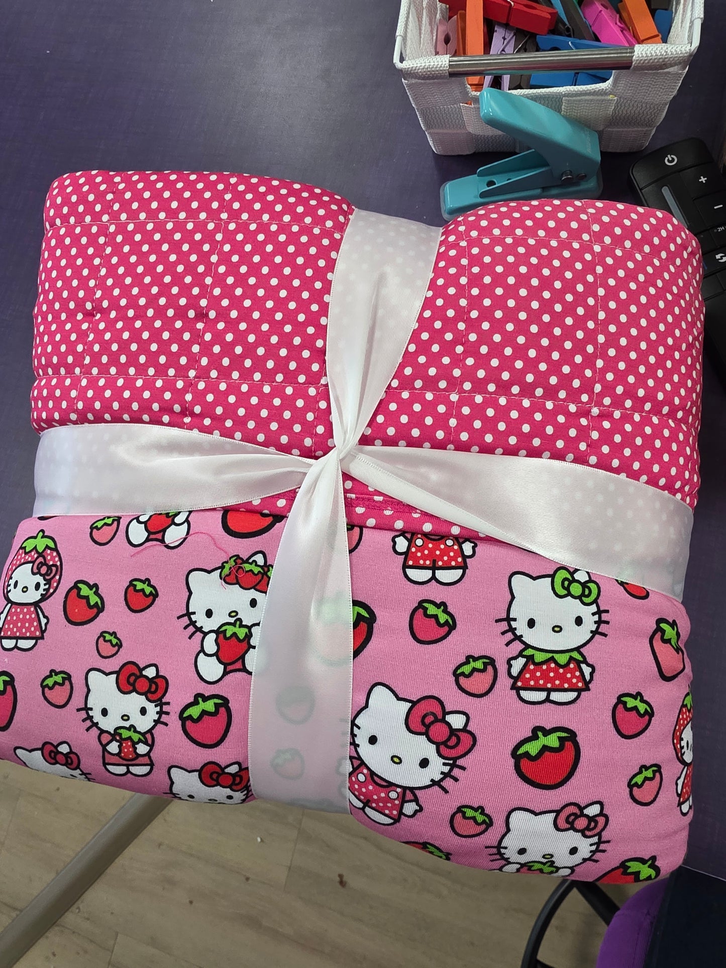 Hello Cutie Strawberry Double Quilted Large Bamboo Blanket