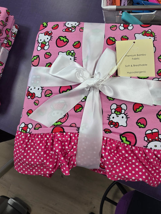 Hello Cutie Strawberry Bamboo Ruffle Medium Blanket