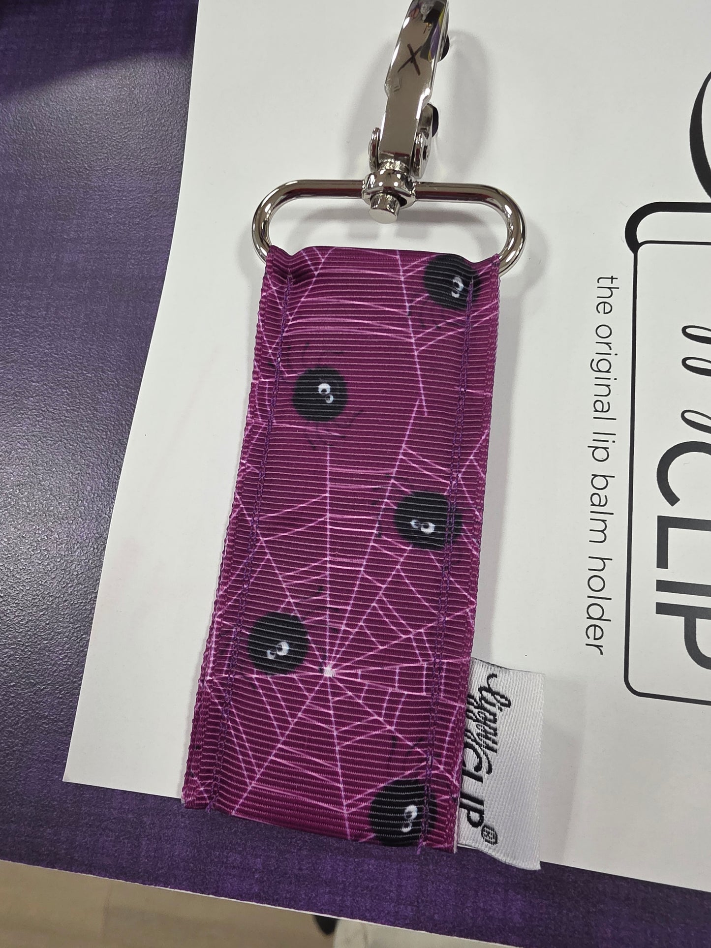 Purple Spider web lippy clip lip balm holder